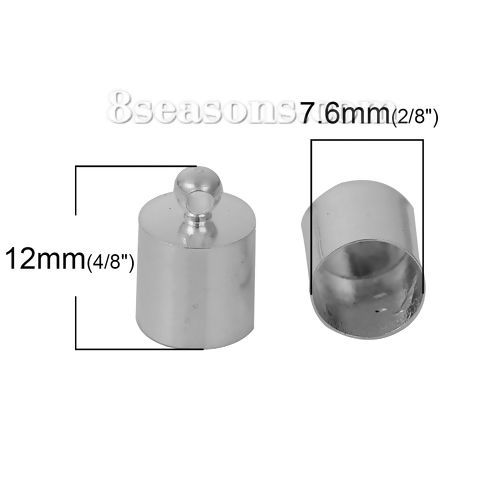 Bild von Messing Schnur Endkappen Für Halskette oder Armband Zylinder Versilbert (Für 7.5mm Schnur) 12mm x 8mm, 20 Stücke
