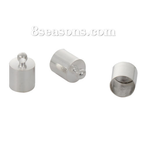 Bild von Messing Schnur Endkappen Für Halskette oder Armband Zylinder Versilbert (Für 7.5mm Schnur) 12mm x 8mm, 20 Stücke