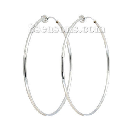 Messing Hoop Ohrring creolen Non Piercing Fake KlappcreolenVersilbert 6.2cm x 6.1cm, 2 Stücke