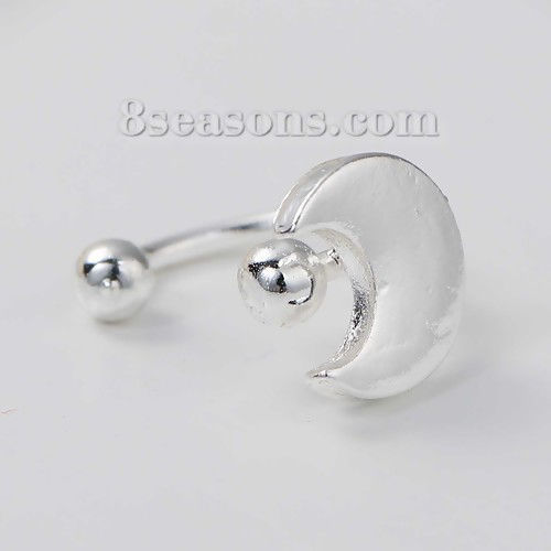 Picture of Ear Cuffs Clip Wrap Earrings Half Moon Silver Plated 8mm( 3/8") x 8mm( 3/8"), 1 Piece