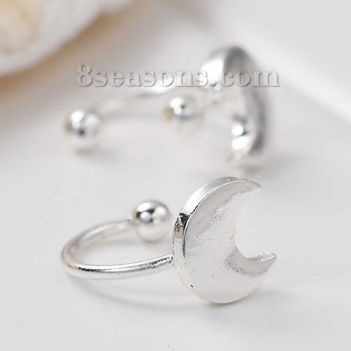 Picture of Ear Cuffs Clip Wrap Earrings Half Moon Silver Plated 8mm( 3/8") x 8mm( 3/8"), 1 Piece