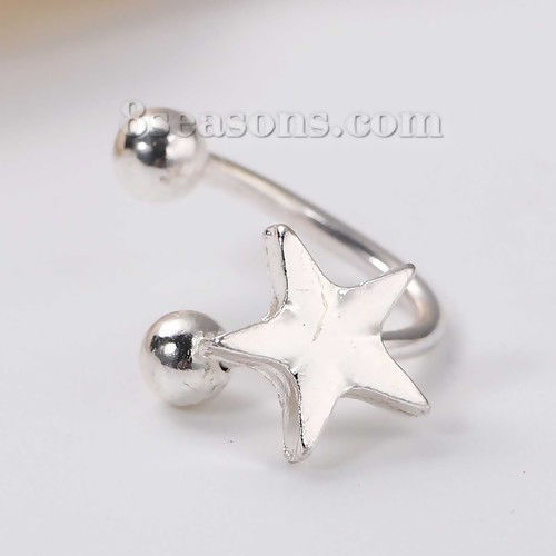 Picture of Ear Cuffs Clip Wrap Earrings Pentagram Star Silver Plated 7mm( 2/8") x 7mm( 2/8"), 1 Piece