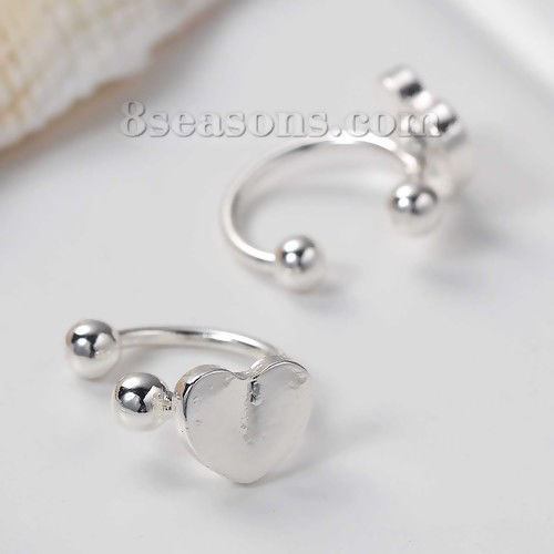 Picture of Ear Cuffs Clip Wrap Earrings Heart Silver Plated 8mm( 3/8") x 6mm( 2/8"), 1 Piece