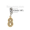 Picture of 304 Stainless Steel European Style Large Hole Charm Dangle Beads Number " 8 " Gold Plated & Silver Tone Clear Rhinestone 25mm(1") x 9mm( 3/8"), 1 Piece