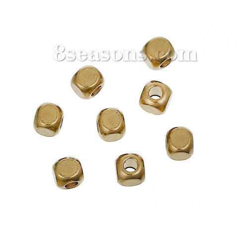 Picture of Brass Spacer Beads Cube Brass Color About 3mm x 3mm, Hole: Approx 1.5mm, 500 PCs