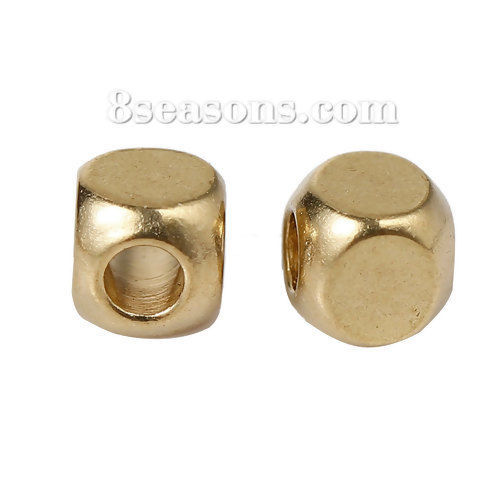 Picture of Brass Spacer Beads Cube Brass Color About 3mm x 3mm, Hole: Approx 1.5mm, 500 PCs