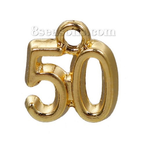 Immagine di Lega di Zinco Charm Ciondoli Numero Oro Placcato " 50 " 12mm x 10mm , 20 Pz