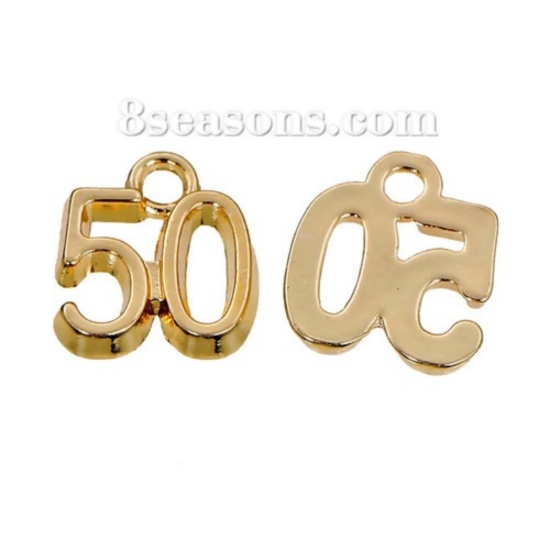 Immagine di Lega di Zinco Charm Ciondoli Numero Oro Placcato " 50 " 12mm x 10mm , 20 Pz