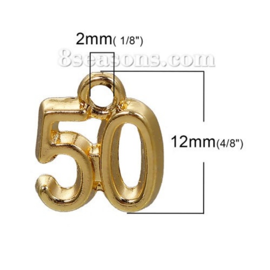Immagine di Lega di Zinco Charm Ciondoli Numero Oro Placcato " 50 " 12mm x 10mm , 20 Pz