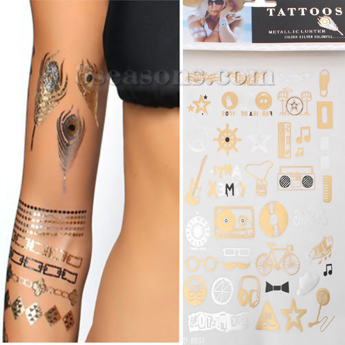 Bild von Temporäre Metallic Tattoos Aufkleber für Körper Wasserdicht Mit verschiedenen Muster 21cm x 15cm, 1 Blatt