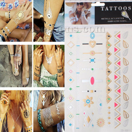 Temporäre Metallic Tattoos Aufkleber für Körper Wasserdicht Mit verschiedenen Muster 21cm x 15cm, 1 Blatt