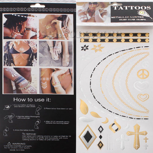 Picture of Removable Waterproof Metallic Temporary Tattoo Sticker Body Art Multicolor Mixed Pattern 20.5cm(8 1/8") x 10.5cm(4 1/8"), 1 Sheet