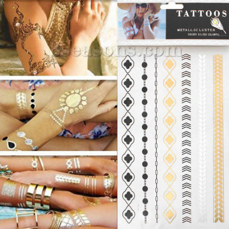 Temporäre Metallic Tattoos Aufkleber für Körper Wasserdicht Mit verschiedenen Muster 21cm x 15cm, 1 Blatt