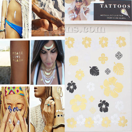 Temporäre Metallic Tattoos Aufkleber für Körper Wasserdicht Mit verschiedenen Muster 19.5cm x 14.2cm, 1 Blatt