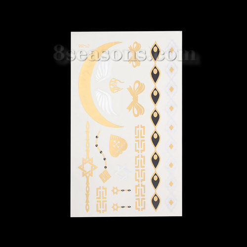 Picture of Removable Waterproof Metallic Temporary Tattoo Sticker Body Art Multicolor Mixed Pattern 19.5cm(7 5/8") x 14.2cm(5 5/8"), 1 Sheet