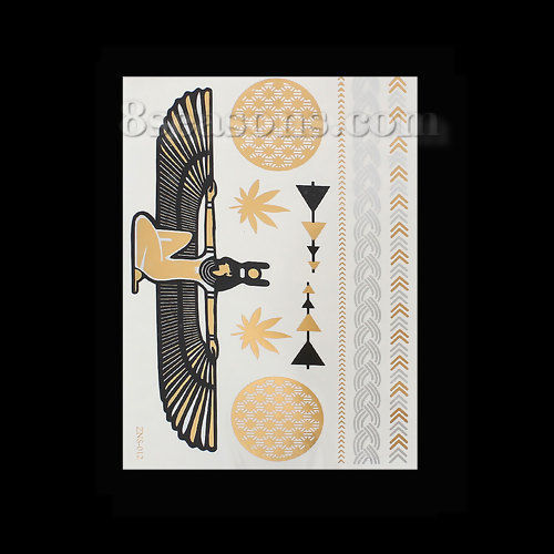 Picture of Removable Waterproof Metallic Temporary Tattoo Sticker Body Art Multicolor Mixed Pattern 21cm(8 2/8") x 14.5cm(5 6/8"), 1 Sheet