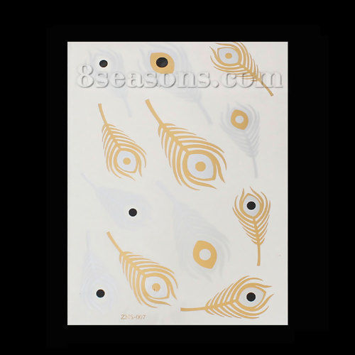 Picture of Removable Waterproof Metallic Temporary Tattoo Sticker Body Art Multicolor Feather Pattern 21cm(8 2/8") x 14.5cm(5 6/8"), 1 Sheet