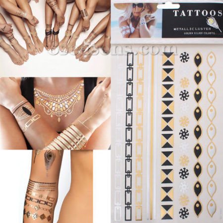 Temporäre Metallic Tattoos Aufkleber für Körper Wasserdicht Mit verschiedenen Muster 21cm x 15cm, 1 Blatt