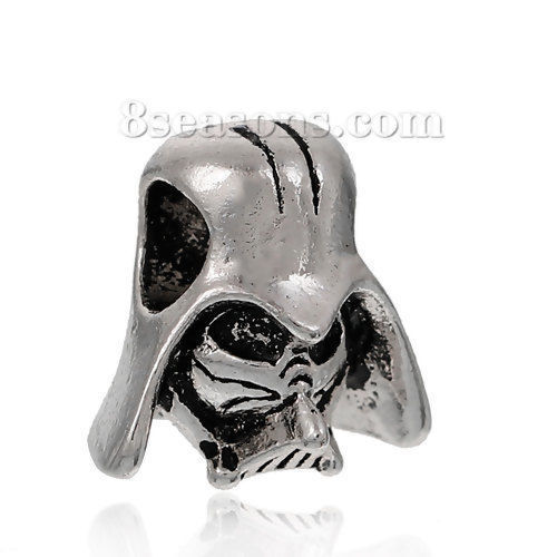Picture of Zinc Based Alloy 3D European Style Large Hole Charm Beads Helmet Antique Silver Color About 14mm x 13mm, Hole: Approx 4.5mm, 5 PCs