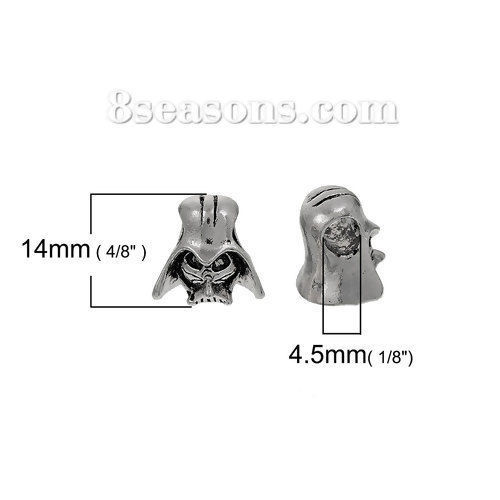 Picture of Zinc Based Alloy 3D European Style Large Hole Charm Beads Helmet Antique Silver Color About 14mm x 13mm, Hole: Approx 4.5mm, 5 PCs