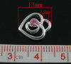 Imagen de Colgantes Aleación + Brillantito de Corazón Argentado Rhinestone Rosa 13.0mm x 12.0mm, 20 Unidades 