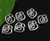 Imagen de Colgantes Aleación + Brillantito de Corazón Argentado Rhinestone Rosa 13.0mm x 12.0mm, 20 Unidades 