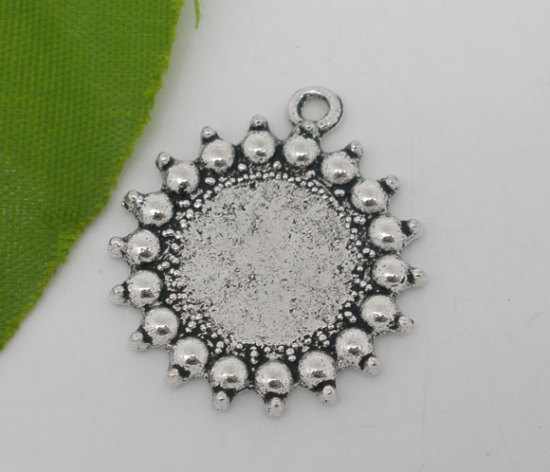 Image de 30 Pcs Breloques Supports à Cabochons en Alliage de Zinc Disque Rond Argent Vieilli (Convenable à 11mm Dia) 27mm x 24mm