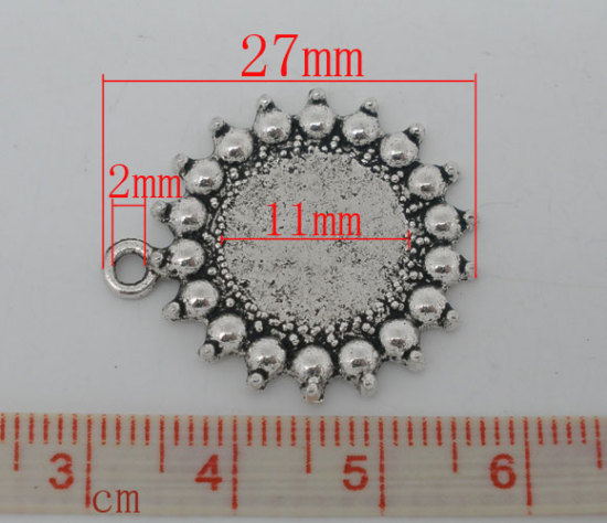 Image de 30 Pcs Breloques Supports à Cabochons en Alliage de Zinc Disque Rond Argent Vieilli (Convenable à 11mm Dia) 27mm x 24mm