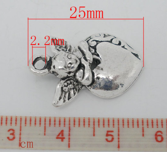 Picture of 20 Antique Silver Color Angel&Heart Charm Pendants 25x16mm