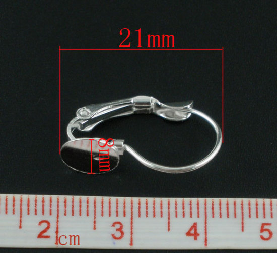 Imagen de Pendientes de Clip Base Camafeo Latón de Ronda, Argentado (Apta 8mm Dia.) 21mm x 14mm, 50 Unidades