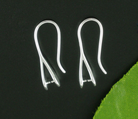 Brass Ear Wire Hooks Earring Findings Silver Plated 25mm(1") x 13mm( 4/8"), Post/ Wire Size: (20 gauge), 10 PCs