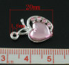 Picture of Zinc Based Alloy Charms Apple Fruit Silver Plated Pink Acrylic Rhinestone 20mm( 6/8") x 13mm( 4/8"), 10 PCs