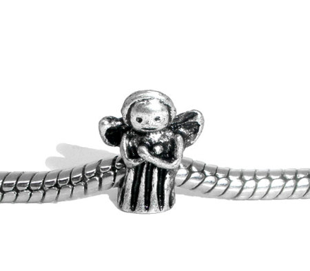 20 PCs Zinc Based Alloy Religious European Style Large Hole Charm Beads Antique Silver Color Angel 12mm x 10mm, Hole: Approx 4.7mm