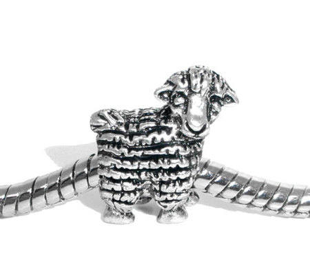 20 PCs Zinc Based Alloy Easter Day European Style Large Hole Charm Beads Antique Silver Color Sheep Animal 3D 15mm x 12mm, Hole: Approx 4.5mm