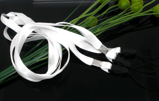 Picture of Polyester & Plastic ID Holder Neck Strap Lanyard White 48cm(18 7/8") long, 10 PCs
