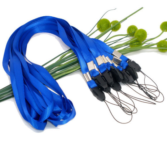 Bild von Polyester & Plastik ID-Karte-Halter Halsband Umhängeband Schlaufe Band Blau 48cm, 10 Stück