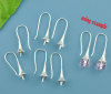 Picture of Brass Ear Wire Hooks Earring Findings Flower Silver Plated (Fit 8mm Beads) 26mm(1") x 12mm( 4/8"), Post/ Wire Size: (20 gauge), 10 PCs                                                                                                                        