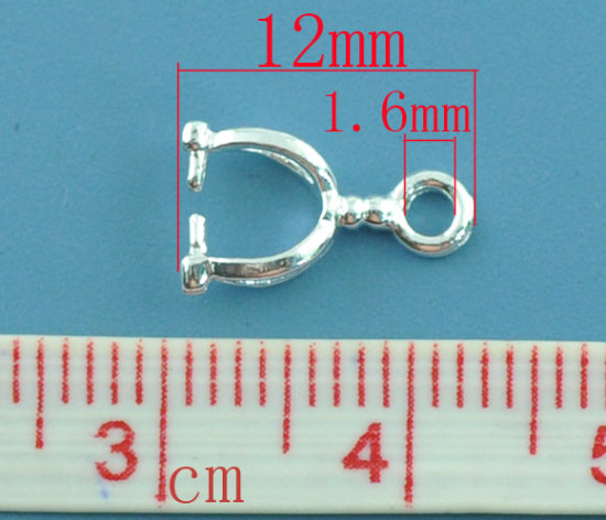 Picture of Brass Pendant Pinch Bails Clasps Silver Plated 12mm( 4/8") x 7mm( 2/8"), 20 PCs                                                                                                                                                                               