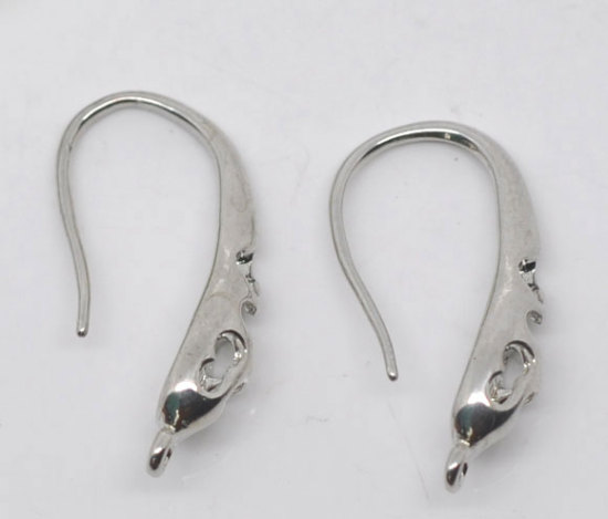 Imagen de Componentes de aretes GanchosLatón de Torcido,Tono de Plata 20mm x 10mm, 20 Unidades