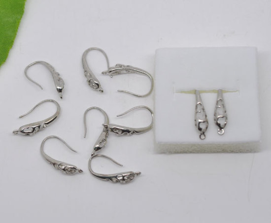 Imagen de Componentes de aretes GanchosLatón de Torcido,Tono de Plata 20mm x 10mm, 20 Unidades