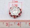 Picture of Zinc Metal Alloy European Style Large Hole Charm Beads Round Silver Plated Rhombus Carved Mixed Rhinestone Inlaid Acrylic About 11mm Dia, Hole: Approx 4.8mm, 10 PCs