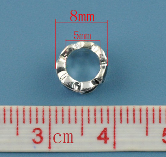 Immagine di 2 Pz Lega di Zinco San Valentino Perline di Fascino con Foro Grande in Stile Europeo Argento Placcato Nero Tondo Cuore Smalto 8mm x 5mm, Foro:Circa 5mm