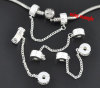 Bild von Kupfer Sicherheitsketten für European Stil Halskette & Armband Versilbert , mit Muster 80mm lang, verkauft eine Packung mit 5 Stücke
