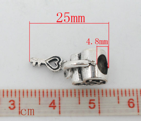 Immagine di 20 Pz Lega di Zinco San Valentino Perline di Fascino con Foro Grande in Stile Europeo Argento Antico Amore Serratura & Chiave 25mm x 10mm, Foro:Circa 4.8mm