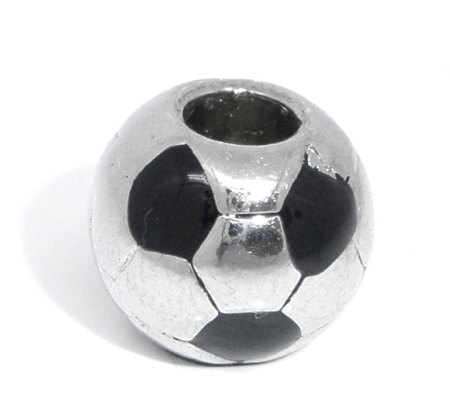 Zinc Metal Alloy European Style Large Hole Charm Beads Football Silver Tone Black Enamel About 11mm Dia, Hole: Approx 4.5mm, 10 PCs