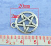 Picture of Zinc Based Alloy Pentacle Pentagram Charms Round Antique Silver Color 20mm( 6/8") x 17mm( 5/8"), 50 PCs