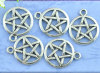 Picture of Zinc Based Alloy Pentacle Pentagram Charms Round Antique Silver Color 20mm( 6/8") x 17mm( 5/8"), 50 PCs