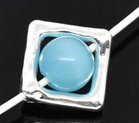 Zinc Based Alloy Beads Frames Square Silver Plated (Fits 8mm Beads) 12mm x 12mm, 50 PCs