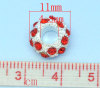 Image de Perles à Gros Trou au Style Européen en Alliage de Zinc Rond Argenté à Strass Mixte 11mm x 6mm, 10 Pcs