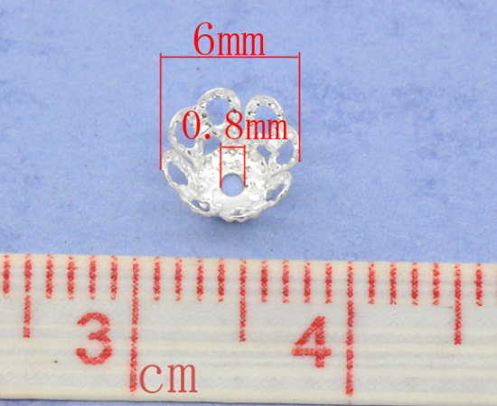 Image de Coupelle Filigranée en Alliage Argenté Fleur Creux (Approprié à Perle 6mm) 6mm x 5mm, 200 PCs